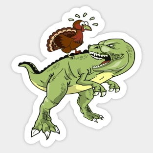 Thanksgiving Turkey Ridding A Dinosaur Sticker